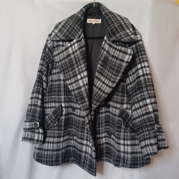 FREE PEOPLE Women's Highlands Wool Blend Plaid Pea Coat.XS - Picture 4 of 15